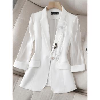 外套女白色高級感七分袖西裝外套