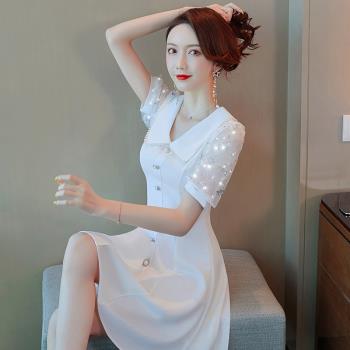 白色網紗連衣裙夏季仙女禮服蕾絲
