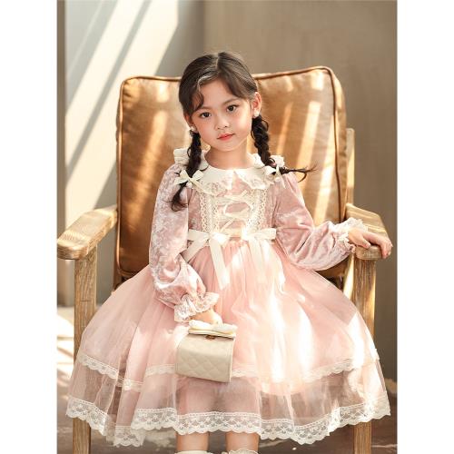 女童公主風蘿莉裙兒童Lolita裙秋冬表演服中大童洛麗塔絲絨網紗裙