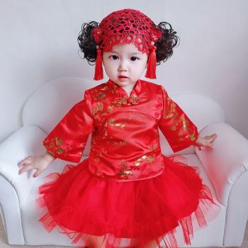 旗袍衣服女寶寶抓周中式秋冬裝