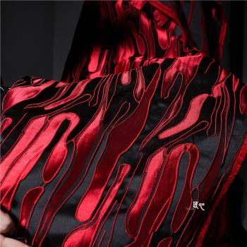 紅黑色抽象臉譜 立體提花肌理布料 創意服飾連衣裙西裝設計師面料