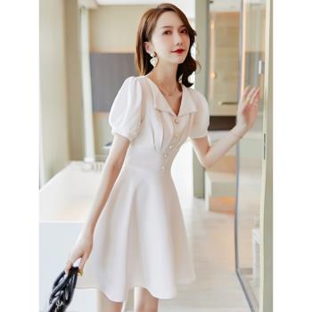 小香風白色高級感夏季禮服連衣裙