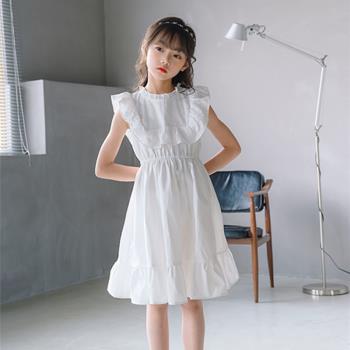 女童時髦親子裝白色公主連衣裙