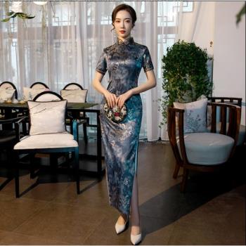 貝之改良版燙金中國風旗袍絲綢