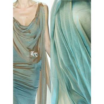 夢幻鐳射幻彩漸變黃綠藍網紗設計師面料變色透視連衣裙創意舞臺布