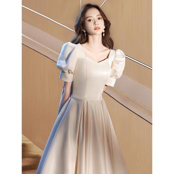 小眾公主緞面生日宴會晚禮服