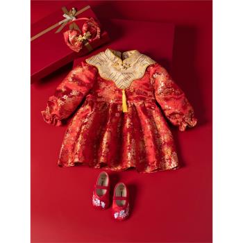 女寶寶冬季中國風新衣周歲禮服