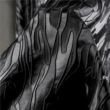 黑色抽象臉譜立體提花肌理布料 創意服飾連衣裙西裝設計師面料