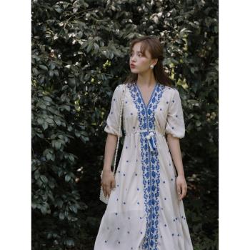 奈良民族風顯瘦復古雪紡連衣裙