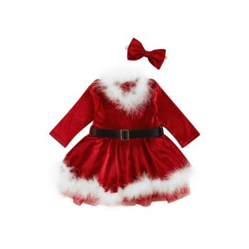 Kids Toddler Baby Girl Christmas Dress Red Velvet LongSleeve