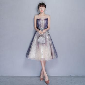 漸變氣質輕奢小眾連衣裙晚禮服