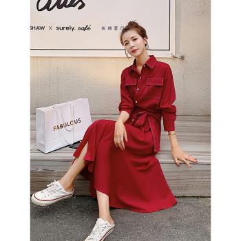 2025年春季新款女赫本風法式茶歇訂婚禮服洋氣高階感紅色連衣裙子