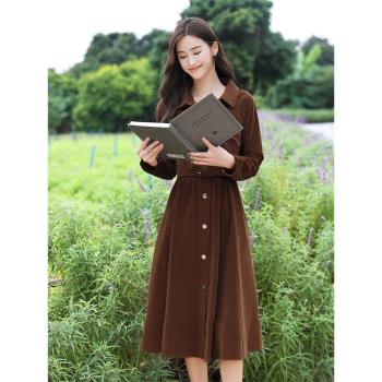秋冬2023新款淑女優雅燈芯絨長裙