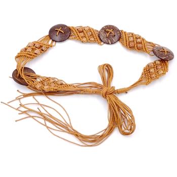 民族風蠟繩編織手工椰殼配飾腰帶