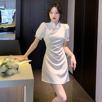 白色改良版夏季網紗連衣裙旗袍