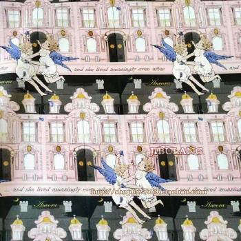 北歐風粉色城堡小天使純棉平紋布料女童連衣裙鋼琴套蓋布手工面料