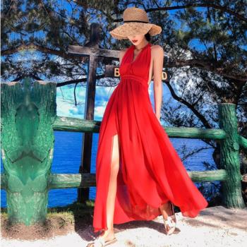 海邊度假泰國波西米亞露背沙灘裙
