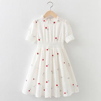 女童連衣裙夏季2023新款中大兒童白色裙子夏裝女孩洋氣蕾絲公主裙