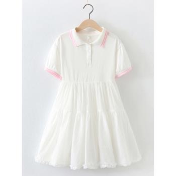 女童polo連衣裙夏裝2024新款女大童白色女孩裙子兒童夏季公主紗裙