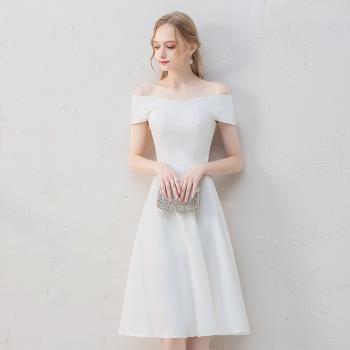 白色小晚禮服女2025新款平時可穿宴會名媛氣質簡單大方連衣裙顯瘦