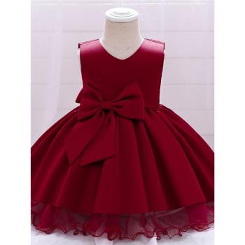 花童寶寶洋氣公主裙兒童周歲生日禮服裙女小童紅色網紗蓬蓬裙夏季