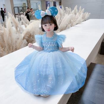 雷蓓拉2021夏季女童連衣裙子冰雪奇緣愛莎公主裙小女孩表演出禮服