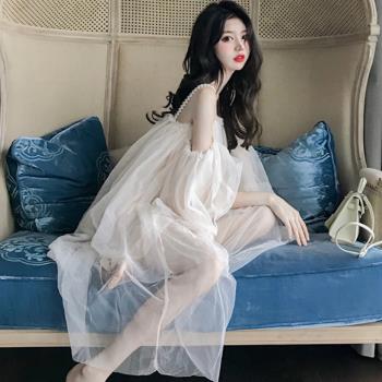 露肩超仙美韓範公主珍珠網紗裙