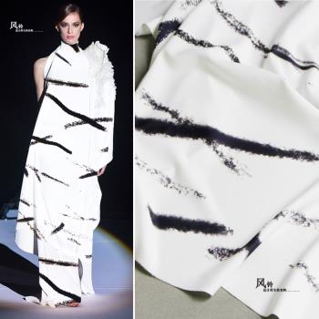 墨之痕跡印花太空棉復古中國風彈力布料創意設計師連衣裙裝布料