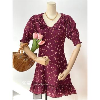 網紅葡萄miki顯瘦漂亮短袖連衣裙
