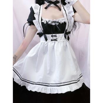 日系暗黑lolita連衣裙大碼女僕裝cos服女裝大佬日常蘿莉女傭可愛