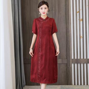 中國風香雲紗旗袍刺繡結婚禮服