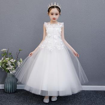 兒童生日白色公主婚紗裙鋼琴禮服
