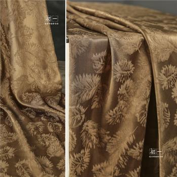 金棕色楓葉立體肌理提花連衣裙漢服布料旗袍中國風服裝設計師面料