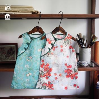 女童夏季苧麻中式背心旗袍連衣裙