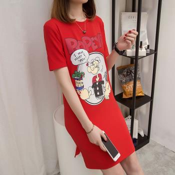 女裝大碼200斤氣質紅色連衣裙