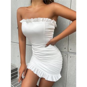 Summer Sexy Dress Deep V Neck Women Mini white Party Dresses