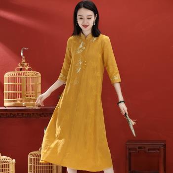 女裝中國風改良版盤扣刺繡連衣裙