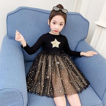 女童連衣裙秋裝2023新款洋氣兒童裝小女孩長袖公主裙子禮服紗裙