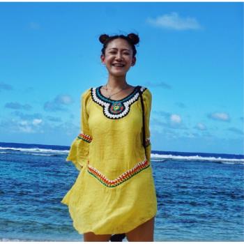 棉麻針織沙灘裙泰國民族風鉤花