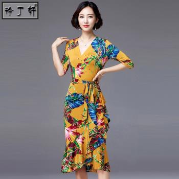 女裝一片式裹身裙v領中袖夏裝