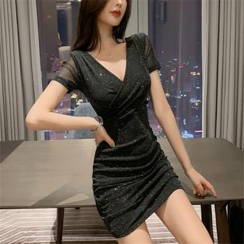 夜場上班酒吧足浴總店修身連衣裙