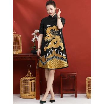 復古刺繡大碼中國風禮服裙龍袍