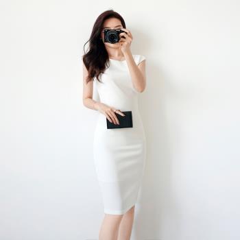 白色夏季新款修身包臀職業連衣裙