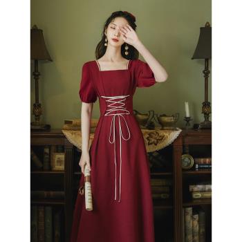 紅色夏新款氣質訂婚設計感連衣裙