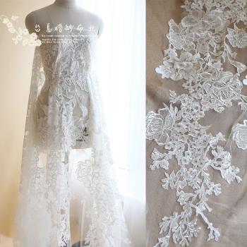【M64】玫瑰花紋刺繡蕾絲植物花卉婚紗禮服連衣裙設計師面料