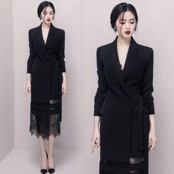 蕾絲別致小黑裙氣質西裝禮服