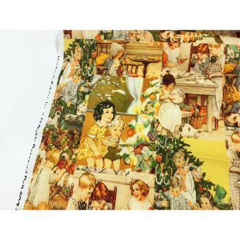 復古年代感歐美童年趣事數碼印花布 diy手工兒童連衣裙口金包桌布