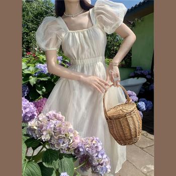 法式初戀歐根紗連衣裙子茶歇奶甜溫柔風迪士尼在逃公主超仙女夏季