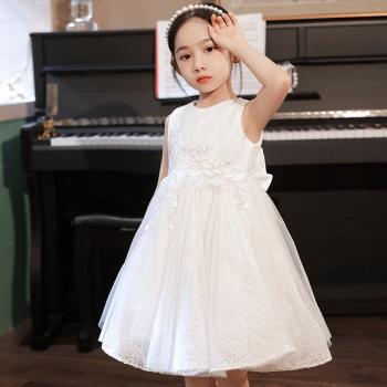 比賽禮服女童短款白色夏季鋼琴