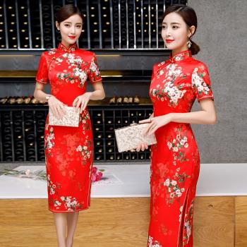少女中長款宴會敬酒禮服紅色旗袍